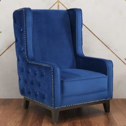 woodsworth from pepperfry Estilo Velvet Wing Chair in Royal Blue Colour-picture-23