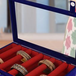 Kuber Industries 2-Pcs Blue 5-Rods Wooden Bangle Box Organizers-56