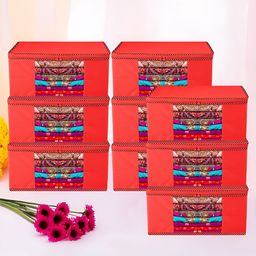 Kuber Industries Red 6 Pieces Reusable Zip Closure Saree Bag Organisers-30