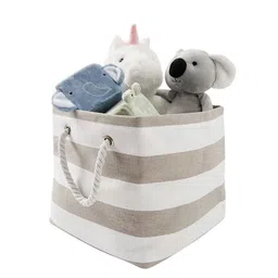 Anko Grey & Beige Striped Basket With Handles-25