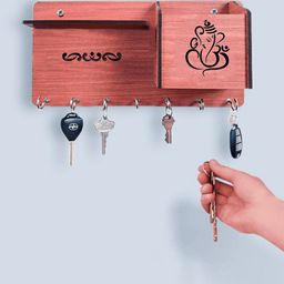 Kuber Industries Wooden Lord Ganesha Wall 7 Hooks Key Holder-image-61