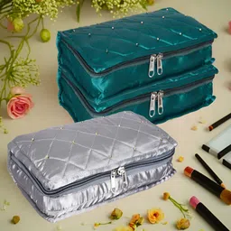 Kuber Industries Green & Grey 3 Pieces Self Design Reusable Jewellery Organisers-18