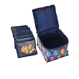 Kuber Industries Blue Printed Jewellery Organizer With 10 Pouches-58