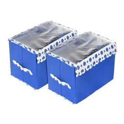 Kuber Industries Blue & White 2 Pcs Printed Non-Woven Foldable Storage Organisers With Lid-54