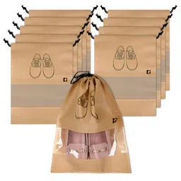 Kuber Industries Beige 10 Pcs Transparent Printed Shoes Organisers-19