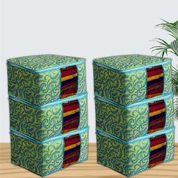 Kuber Industries Green 6 Pieces Floral Printed Foldable Non-Woven Multi-Utility Organisers-image-35