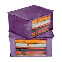 Kuber Industries Purple 2 Pieces Reusable Zip Closure Saree Storage Bag Organisers-17