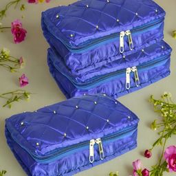 Kuber Industries Blue 3 Pieces Self Design Reusable Jewellery Organisers-58