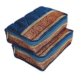 Kuber Industries Blue & Maroon Printed 2 Pieces 5 Pouch Foldable Jewellery Organisers-1