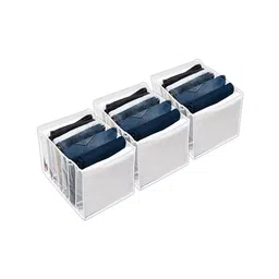 Kuber Industries Grey 3-Pcs Foldable 7 Grids White Drawer Organizers-32
