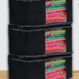 Kuber Industries Black 3 Pieces Non Woven Fabric Saree Organisers-27