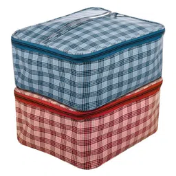 Kuber Industries Turquoise-Blue & Red 2 Pieces Checked Toiletry Bags With Handle-49