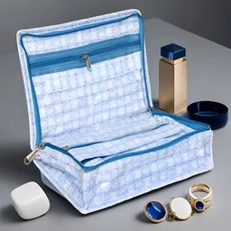 Kuber Industries Blue Checked Water Resistant Jewellery Organiser-43