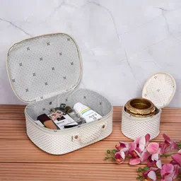 Kuber Industries White & Gold Toned 5 Pcs Printed Water Resistant Jewellery Organisers-49