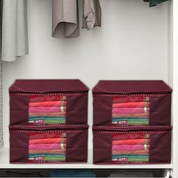 Kuber Industries Maroon 6 Pieces Foldable Saree Covers-27