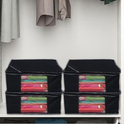 Kuber Industries Black 12 Pieces Non Woven Foldable Saree Covers-51