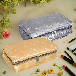 Kuber Industries Grey & Beige 2 Pieces Self Design Reusable Jewellery Organisers-30