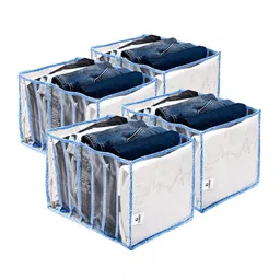 Kuber Industries Blue 4 Pieces Zig Zag Printed Foldable 7 Grided Drawer Organizer-56