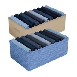 Kuber Industries Blue & Brown 2Pcs Reusable Trouser Box Organisers-53
