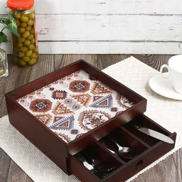 Reinvention Factory Brown Folk Ornament Printed Wooden Organiser With Drawer-picture-28