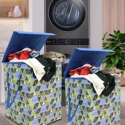 prettykrafts Set of 2 Blue & Grey Foldable Laundry Basket-46