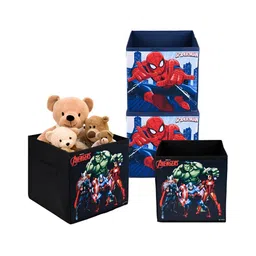Kuber Industries Black & Blue 4 Pieces Marvel Printed Drawer Organisers-35