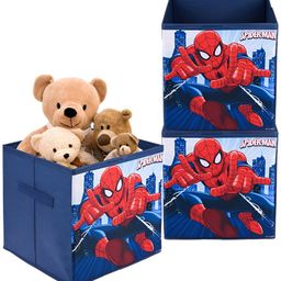 Kuber Industries White & Navy Blue Marvel Printed 3 Pcs Multi-Utility Organisers 33 LTR-18