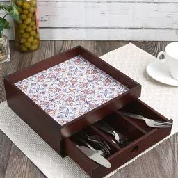 Reinvention Factory Brown Turkish Mandala Printed Organisers With A Drawer & Three Partition-41