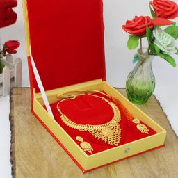 atorakushon Gold Toned & Red 4 Pcs Jewellery Storage Organiser Necklace Boxes-image-8