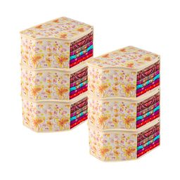 Kuber Industries Cream-Coloured Floral Printed 6 Pieces Reusable Multi-Utility Organisers-7