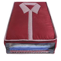 Kuber Industries Maroon & White 2 Pieces Self Design Cotton Shirt Organizers-9