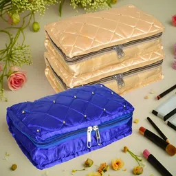 Kuber Industries Beige & Blue 3 Pieces Self Design Reusable Jewellery Organisers-18