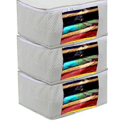 Kuber Industries 3Pcs Grey & White Printed Cotton Foldable Water Resistant Saree Organiser-9