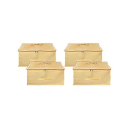 Kuber Industries Set of 4 Gold-Coloured Printed Foldable Underbed Organizer With Transparent Window-38