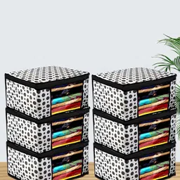 Kuber Industries Black & White 6-Pieces Printed Foldable Saree Covers-8
