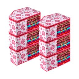 Kuber Industries Pink & White Floral Printed 6 Pieces Reusable Multi-Utility Organisers-image-80
