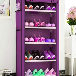 Kuber Industries Purple Non-Woven Foldable 5 Shelves Shoe Rack Organiser-57