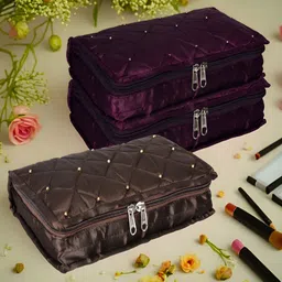 Kuber Industries Purple & Brown 3 Pieces Self Design Reusable Jewellery Organisers-4