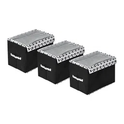 Kuber Industries Black & White 3 Pieces Non Woven Fabric Storage Organizers-56