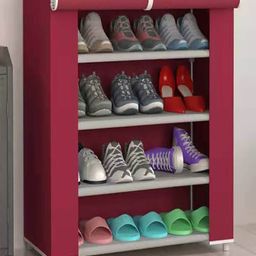 Kuber Industries Maroon Non-Woven Foldable 4 Shelves Shoe Rack Organiser-12