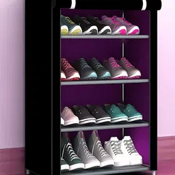 Kuber Industries Black Non-Woven Foldable 4 Shelves Shoe Rack Organiser-33