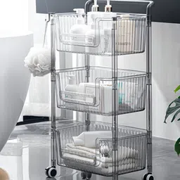 Kuber Industries Transparent Self Design Multipurpose Trolley Storage Drawer Organiser-9