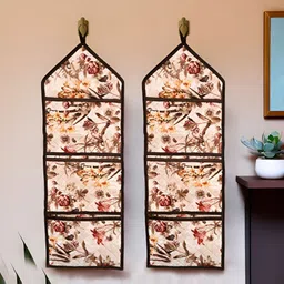 Kuber Industries Cream-Coloured 2 Pieces Printed Regular Wall Hanging Organisers-2