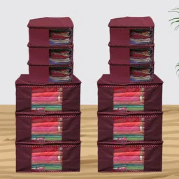 Kuber Industries Maroon 12 Pieces Non Woven Fabric Saree Organizers-27