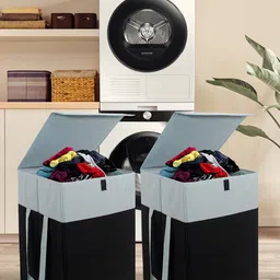 prettykrafts Set of 2 Printed Foldable Laundry Basket With Lid-10
