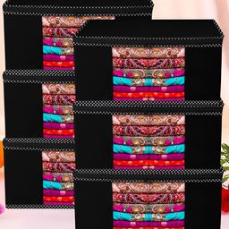 Kuber Industries Black 6 Pieces Reusable Zip Closure Saree Bag Organisers-image-37