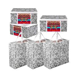 Kuber Industries Grey and White 6 Pieces Regular Blanket Cover Organisers-13