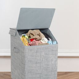 prettykrafts Grey Foldable Laundry Basket With Lid-21