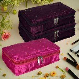 Kuber Industries Purple & Pink 3 Pieces Self Design Reusable Jewellery Organisers-14