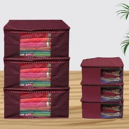 Kuber Industries 6 Pcs Maroon Saree & Blouse Covers-34